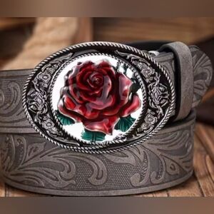 Gold Silver Red Or Blue Rose western belt buckle Choose Your Fav Color